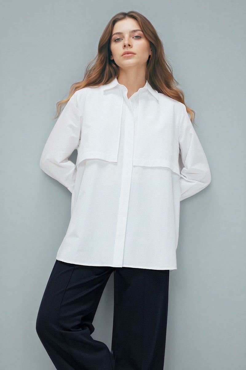 DeFacto White Woman Regular Fit Poplin Long Sleeve Tunic Casual - Image 3